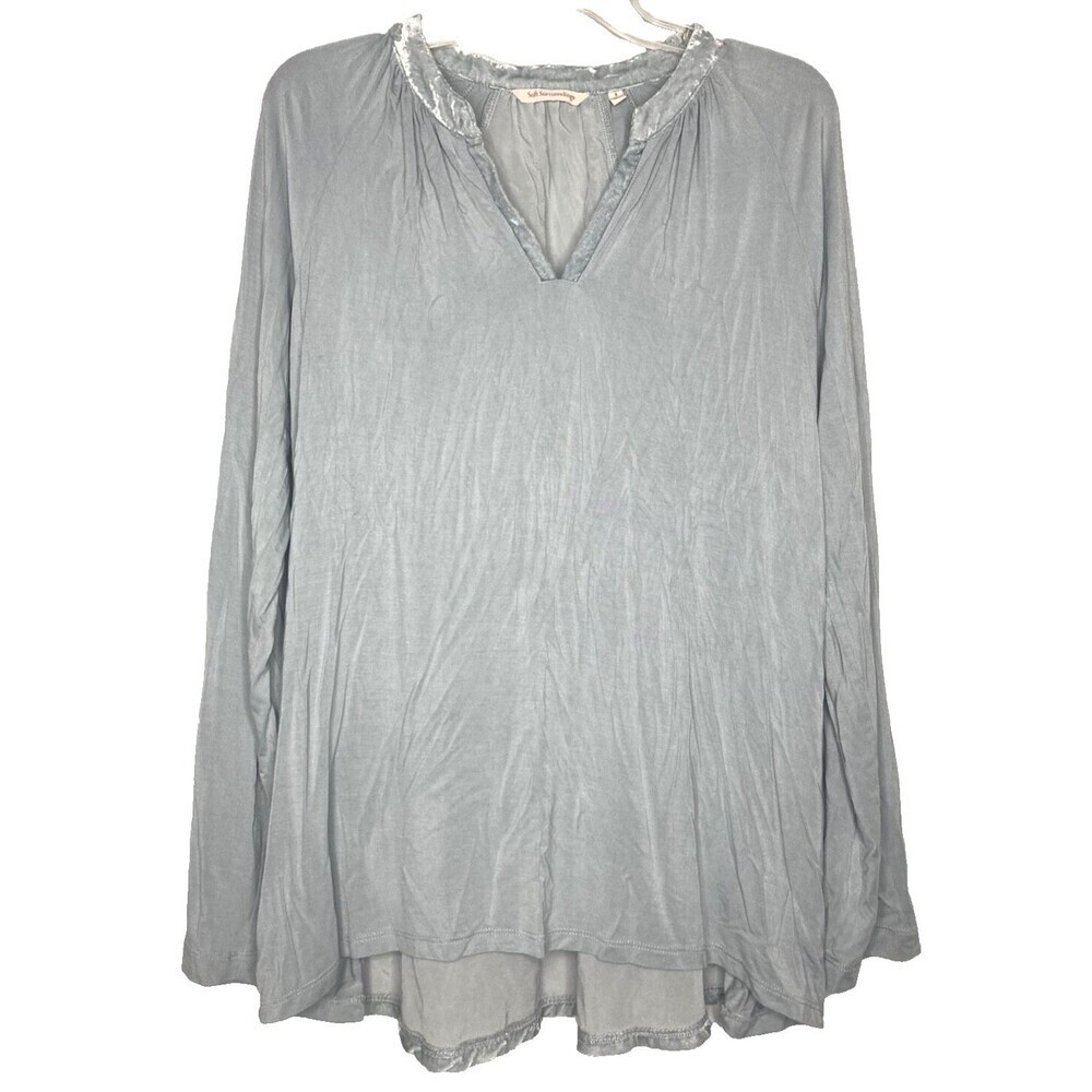 Soft Surroundings Blouse Women Small Top Silver‎ Long Sleeve Langhan Velvet